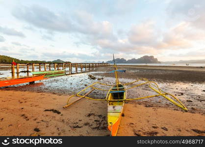 Traditional Philippino boat in the sea, Palawan island, Philippines