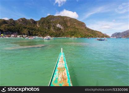 Traditional Philippino boat in the sea, Palawan island, Philippines