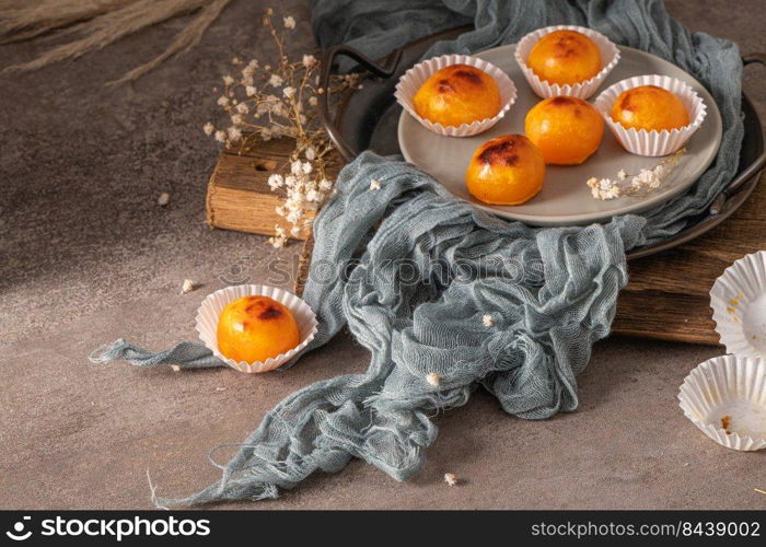 Traditional Portuguese conventual sweet called Castanhas de Ovos from Alcobaca, Portugal