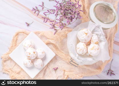 Traditional portuguese sweets beijinhos, regional sweet from Pombal, Portugal.