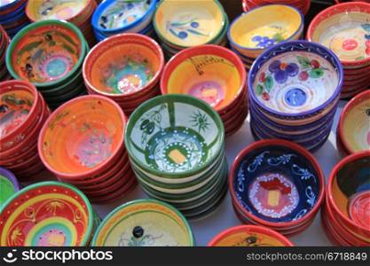 Traditional pottery on a local market in the Provence, France