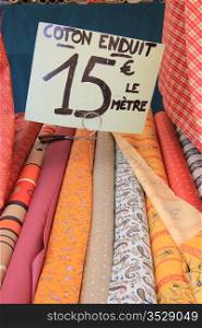 Traditional Provencal patterns on rolls of cotton on a local market