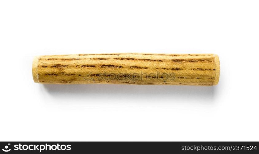 Traditional rain stick made of cactus wood isolated on white background. Traditional rain stick made of cactus wood isolated on white