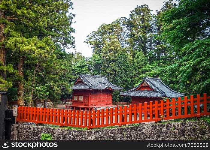 Traditional red wooden Shrine in Nikko, Japan. Red Shrine Nikko, Japan