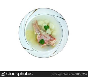 Traditional Russian fish soup with red grouper
