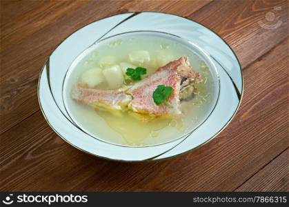 Traditional Russian fish soup with red grouper