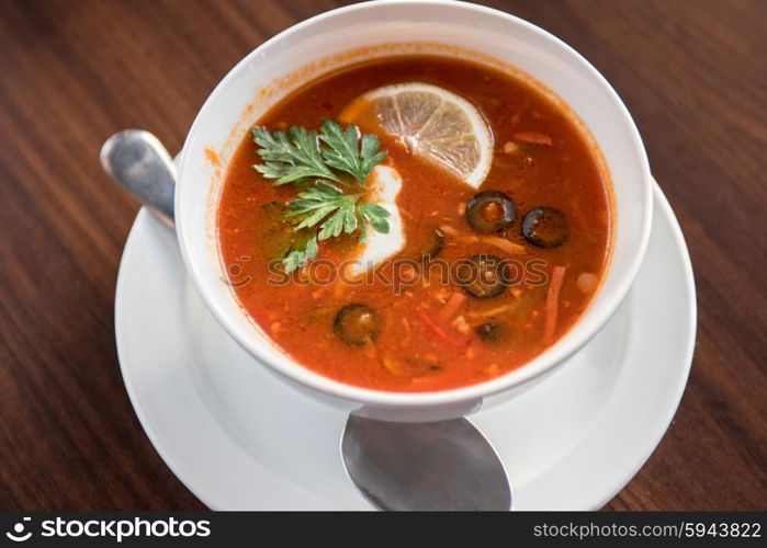 Traditional russian soljanka. Traditional russian soljanka or saltwort soup