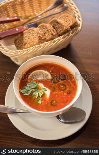 Traditional russian soljanka. Traditional russian soljanka or saltwort soup