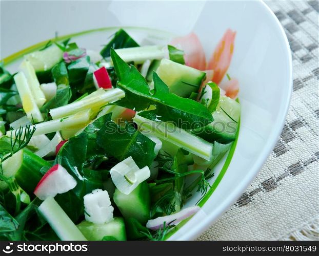 Traditional Slavic spring salad of dandelions