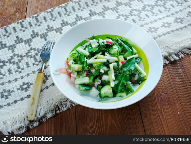 Traditional Slavic spring salad of dandelions