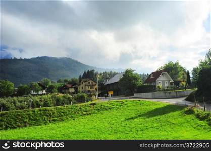 Traditional Slovenian village in the mountains