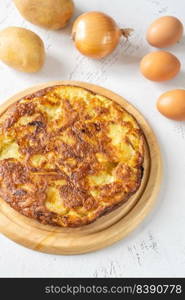 Traditional Spanish tortilla omelette made with eggs and potatoes