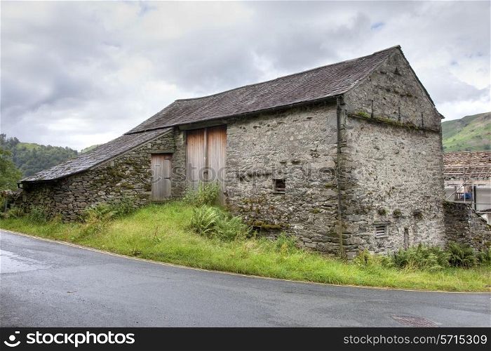 Traditional stone bank barn near Grasmere, the Lake District, Cumbria, England.
