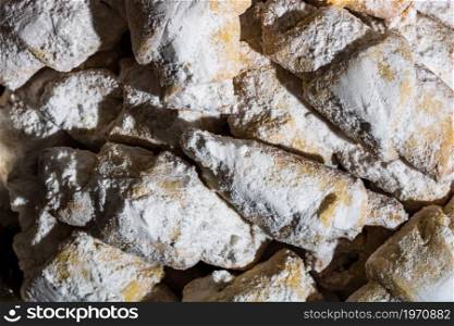 Traditional sweet Eastern Europe filling with sweet jam or Turkish delight, known as cornulete in Romanian language, short crust pastry
