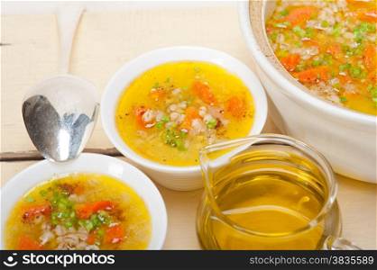 traditional Syrian barley broth soup Aleppo style called talbina or tirbiyali typical food after Ramadan