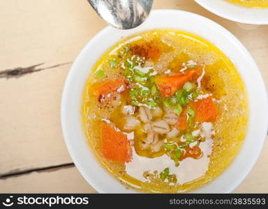 traditional Syrian barley broth soup Aleppo style called talbina or tirbiyali typical food after Ramadan