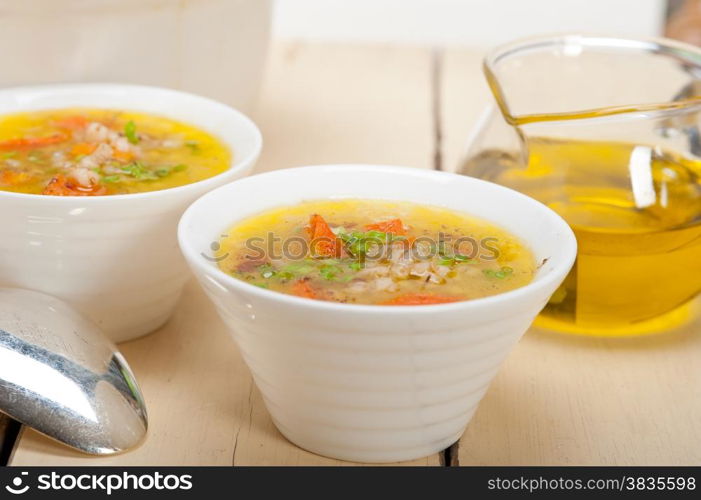 traditional Syrian barley broth soup Aleppo style called talbina or tirbiyali typical food after Ramadan