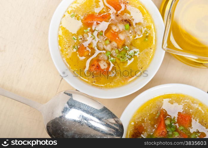 traditional Syrian barley broth soup Aleppo style called talbina or tirbiyali typical food after Ramadan