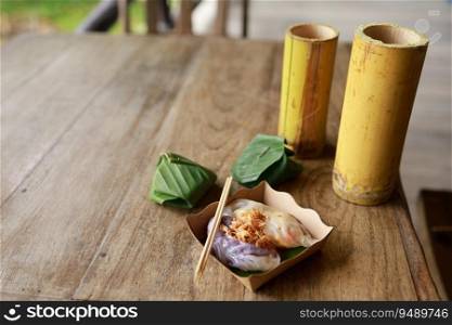 Traditional Thai food Thai Steamed Pork Dumplings on the table Oriental food concept.