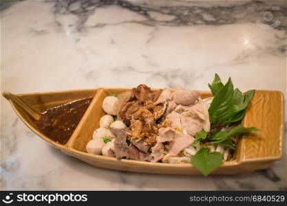 Traditional Thai Mix Pork Steaming With Spicy Sauce, stock photo