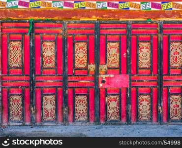 Traditional tibetan style door in Sichuan, China