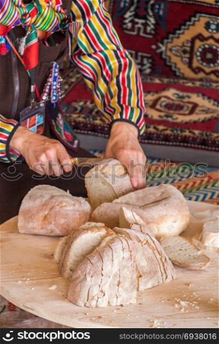 Traditional Turkish style made bread loaf cut into slices