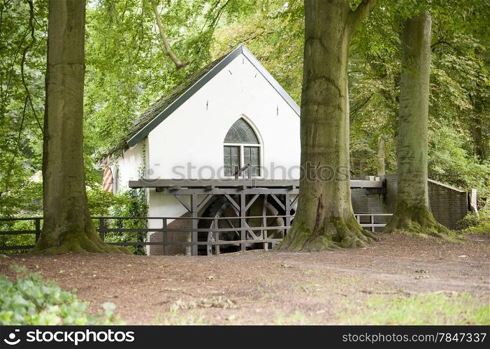 Traditional watermill with paddlewheel in forest scenery