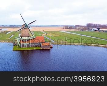 Traditional windmill at Zaanse Schans in the Netherlands