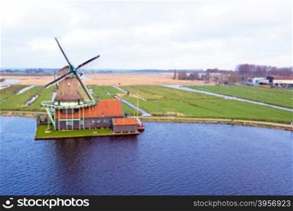 Traditional windmill at Zaanse Schans in the Netherlands
