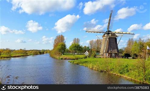 Traditional windmill in the countryside near Amsterdam Netherlands