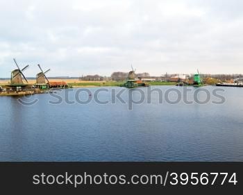 Traditional windmills at Zaanse Schans in the Netherlands