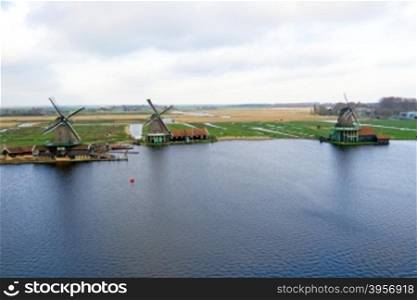 Traditional windmills at Zaanse Schans in the Netherlands