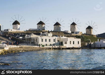 Traditional windmills in a row, Mykonos, Cyclades Islands, Greece