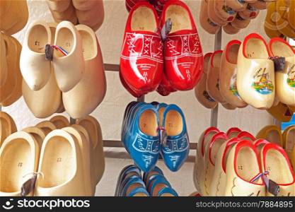 Traditional wooden clogs in a shop