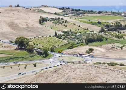 traffic in countryside on Mediterranean coast near Agrigento, Sicily