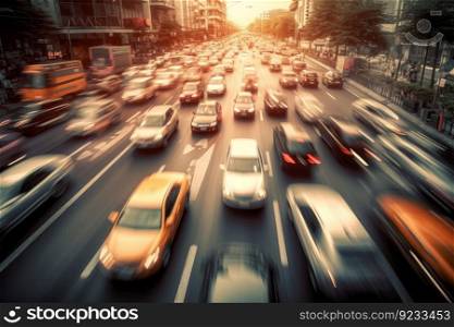Traffic jam blur. Urban motion. Generate Ai. Traffic jam blur. Generate Ai