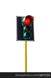 Traffic light isolated on white background is lit red