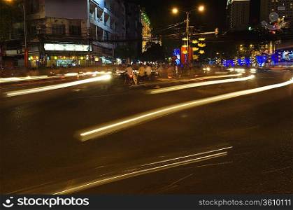 Traffic Light Trails in City