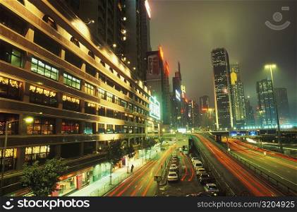 Traffic moving on the road, Hong Kong, China