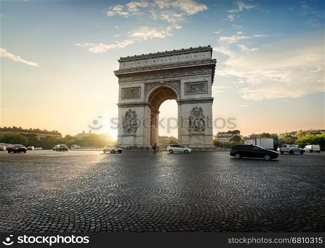 Traffic on Avenue de la Grande Armee near Arc de Triomphe in Paris, France
