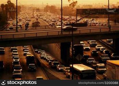 Traffic on freeways in Los Angeles, California