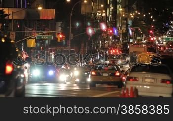 Traffic on New York City street, night shot