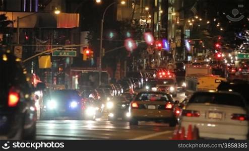 Traffic on New York City street, night shot