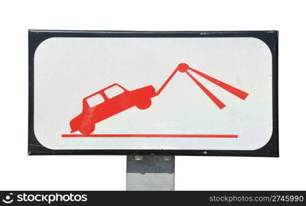 traffic towing sign isolated on white background