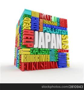 Tragedy in Japan. Words on white isolated background. 3d