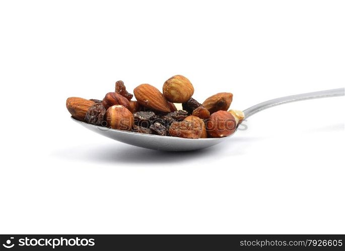 Trail mix on spoon