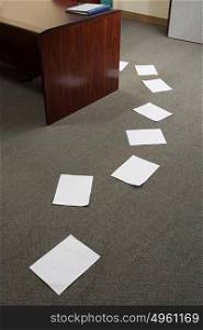 Trail of paper in office