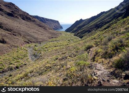 Trail on the coast of La Gomera island of Canary islands, Spain
