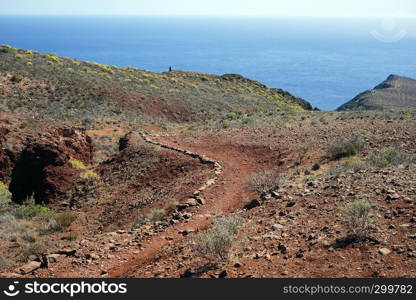 Trail on the coast of La Gomera island of Canary islands, Spain