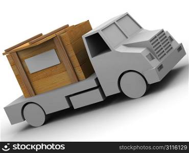 Trailer with crate. 3d
